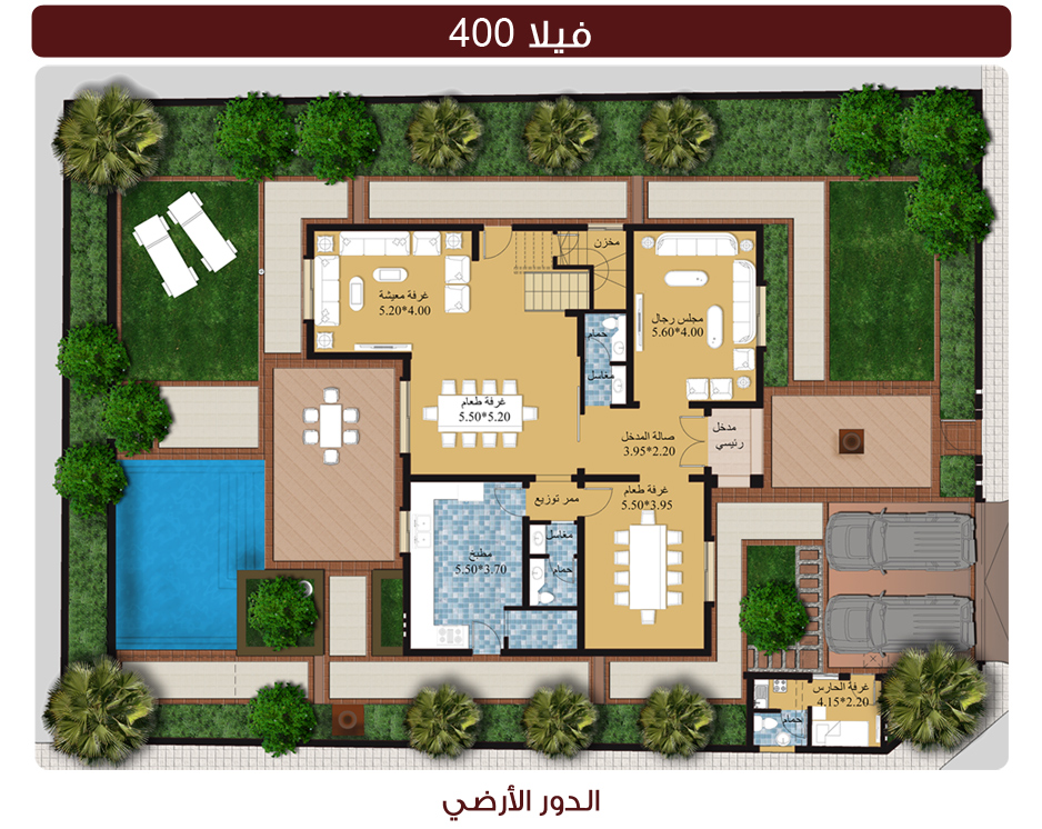 خرائط منازل 400 متر مربع - منازل بمساحات شاسعه 4737 2